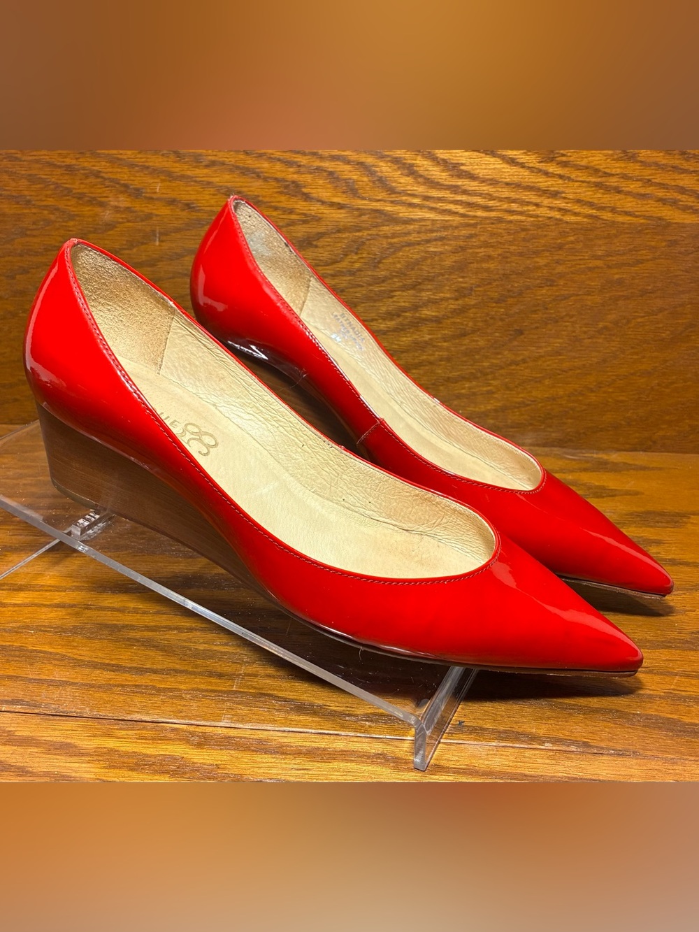 Boutique 58 Red Patent Leather Stacked Wedge Heels Made in Brazil Size 8